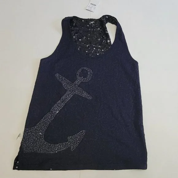 J. Crew Sequin Anchor Nautical Racerback Tank Top - Picture 12 of 14